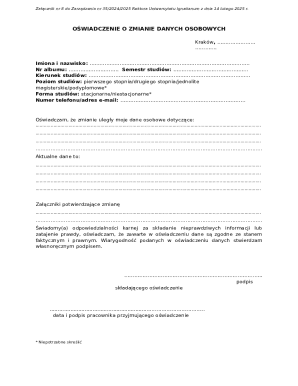Student Personal Data Change Form