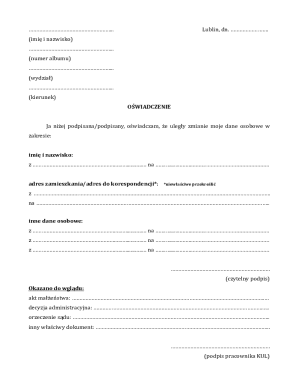 Polish Personal Data Change Declaration