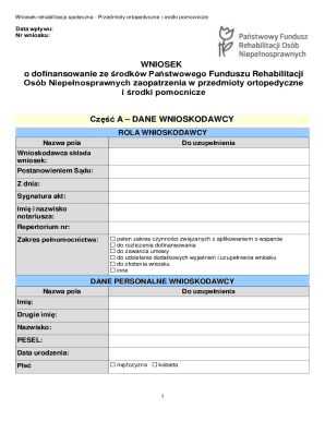 Wniosek o Dofinansowanie Przedmiotów Ortopedycznych