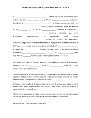 Minor Event Entry Authorization Form