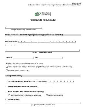 Bank Complaint Form