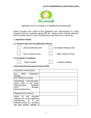 Application Form for Variation to a Registered Pharmaceuticals