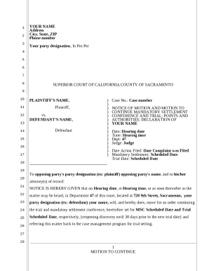 California Motion to Continue Trial and Settlement Conference