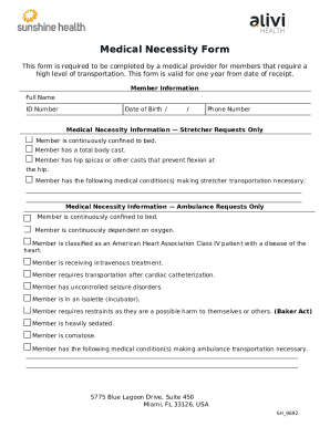 Medical Necessity Form for Transportation