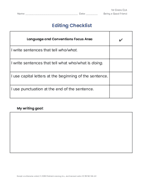 1st Grade ELA Editing Checklist