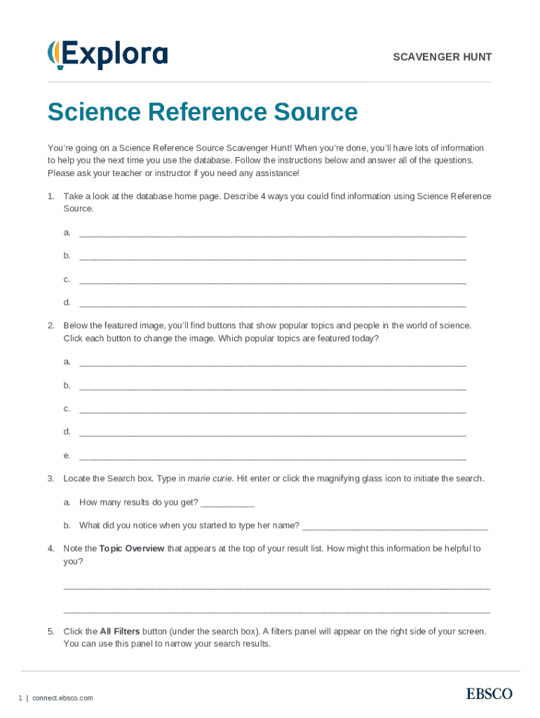 Science Reference Source Scavenger Hunt Doc Template | pdfFiller