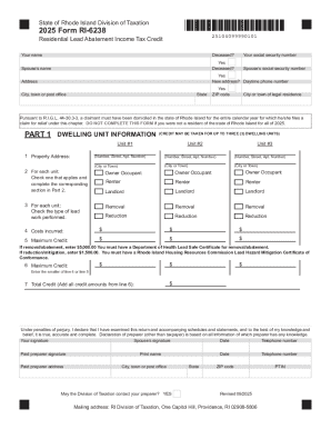 Rhode Island Residential Lead Abatement Tax Credit Form