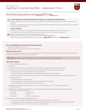 MFL Mutual Fund Significant Financial Hardship Application