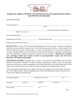 Parent Guardian Consent Field Trip Form