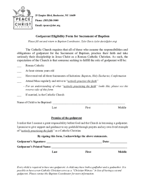 Godparent Eligibility Form for Sacrament of Baptism