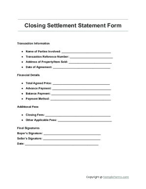 Closing Settlement Statement Form
