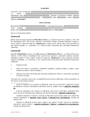 Czech Power of Attorney for Shareholder Representation