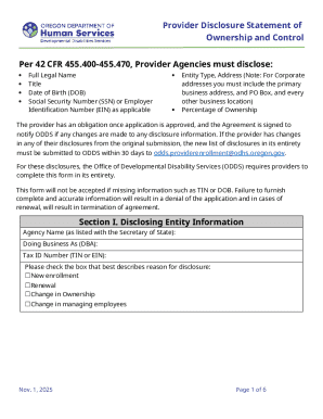 Provider Disclosure Statement of Ownership and Control