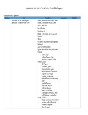 Application to Participate in Federal Student Financial Aid Programs
