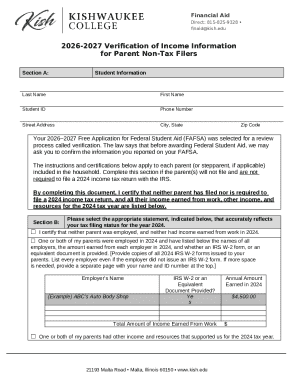 2026-2027 Verification of Income Information for Parent Non-Tax Filers