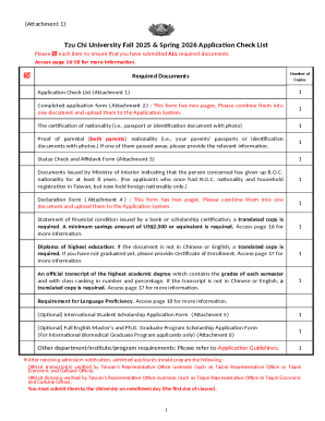 Tzu Chi University Application Checklist