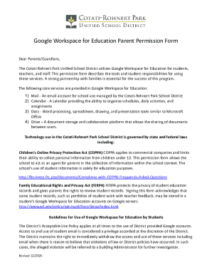Google Workspace for Education Parent Permission Form