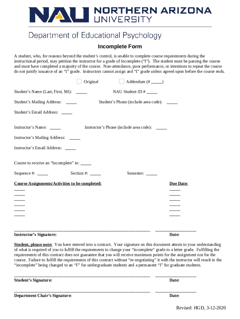 Print Out Incomplete Incomplete Grade Petition Form - Blank Fillable Template | Fill Out ...