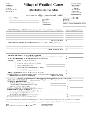 Westfield Center Individual Income Tax Return