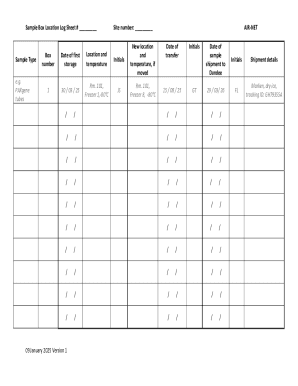Sample Box Location Log Sheet