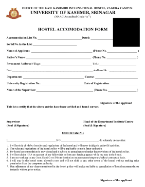 University of Kashmir Hostel Accommodation Form