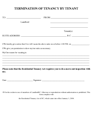 Tenant Termination Notice Form