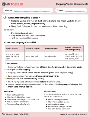 Helping Verbs Worksheet