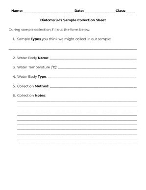 Diatoms Sample Collection Sheet