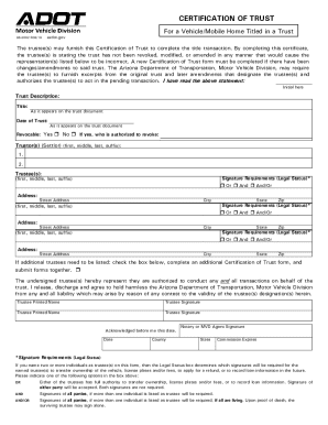 Arizona Certification of Trust for Vehicle