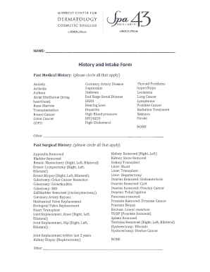 Medical History and Intake Form