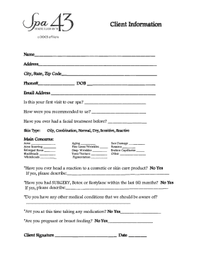 Spa Client Information Form