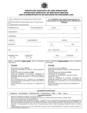 Formulário de Recurso de Multa de Trânsito