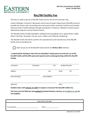 Rec/IM Facility Fee Opt-Out Form