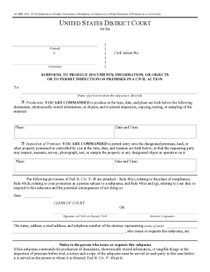 US Federal Subpoena to Produce Documents