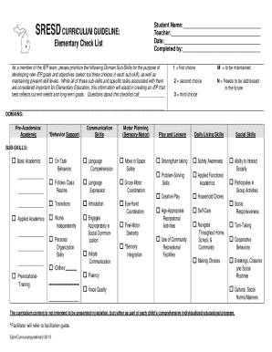 SRESD Curriculum Guideline Checklist