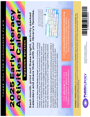 2025 Early Literacy Activities Calendar