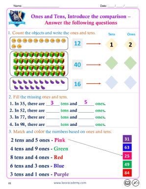 Ones and Tens Math Worksheet
