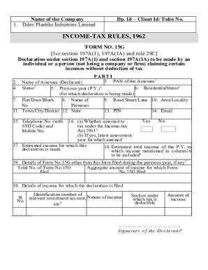 Form 15G Declaration for Non-Deduction of Tax