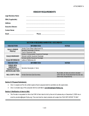 Vendor Requirements Form