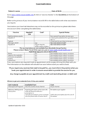 Travel Health Advice Form