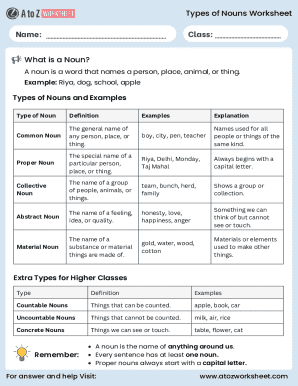 Types of Nouns Worksheet