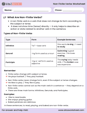 Non Finite Verbs Worksheet