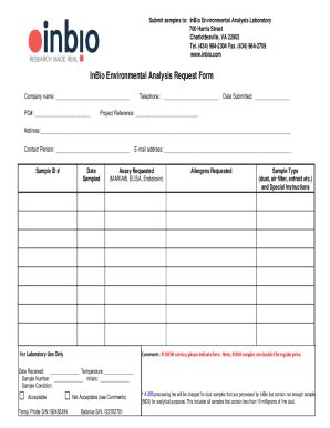 InBio Environmental Analysis Request Form