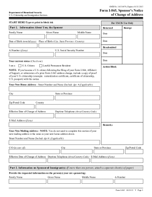 USCIS Form I-865 Sponsor's Notice of Change of Address