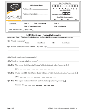 LLFS Participant Contact Information Form