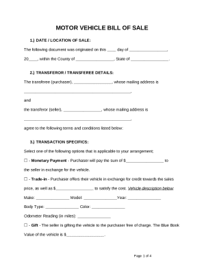 Motor Vehicle Bill of Sale