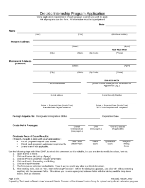 Dietetic Internship Program Application Form