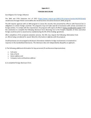 Foreign Disclosure Form for SBIR/STTR Programs