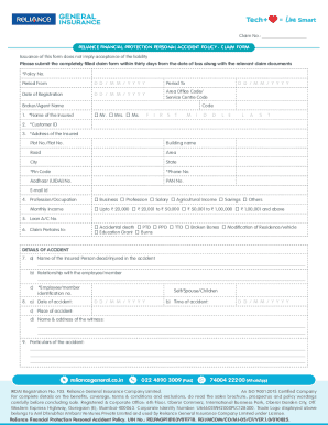 Reliance Financial Protection Personal Accident Policy Claim Form