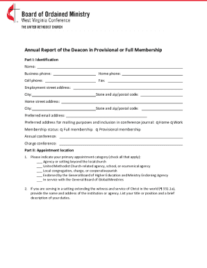 Annual Report of the Deacon in Provisional or Full Membership